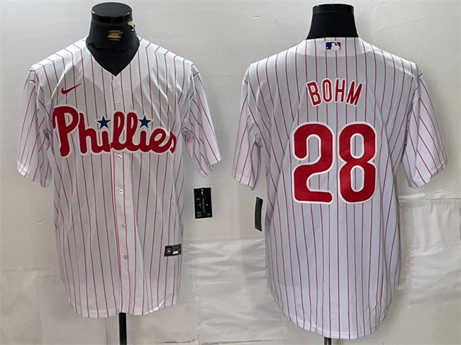 Men's Philadelphia Phillies #28 Alec Bohm White Cool Base Stitched Jersey Men's Philadelphia Phillies #28 Alec Bohm White Cool Base Stitched Jersey